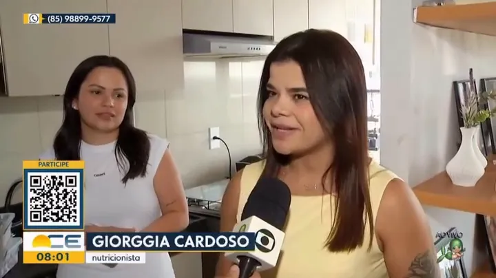 Giorggia Cardoso entrevistada ao vivo no Bom Dia CE, com o crédito Giorggia Cardoso, nutricionista